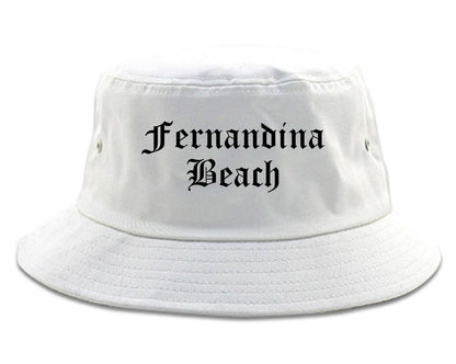 Fernandina Beach Florida FL Old English Mens Bucket Hat White