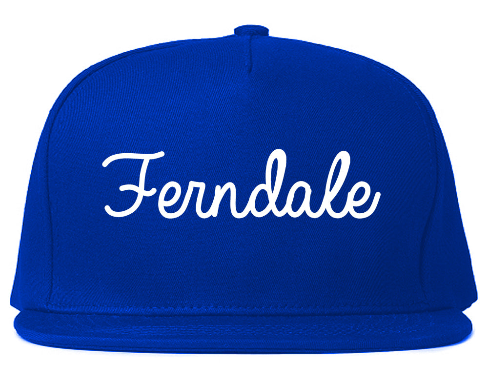 Ferndale Michigan MI Script Mens Snapback Hat Royal Blue