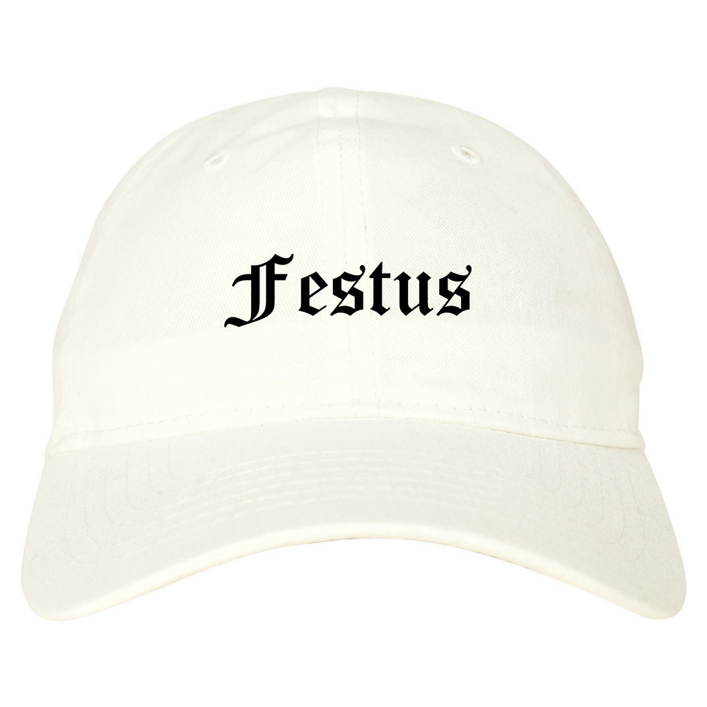 Festus Missouri MO Old English Mens Dad Hat Baseball Cap White
