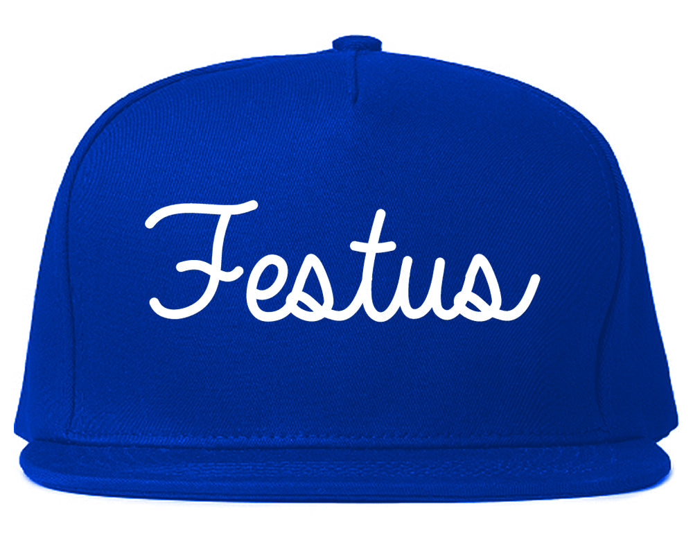 Festus Missouri MO Script Mens Snapback Hat Royal Blue