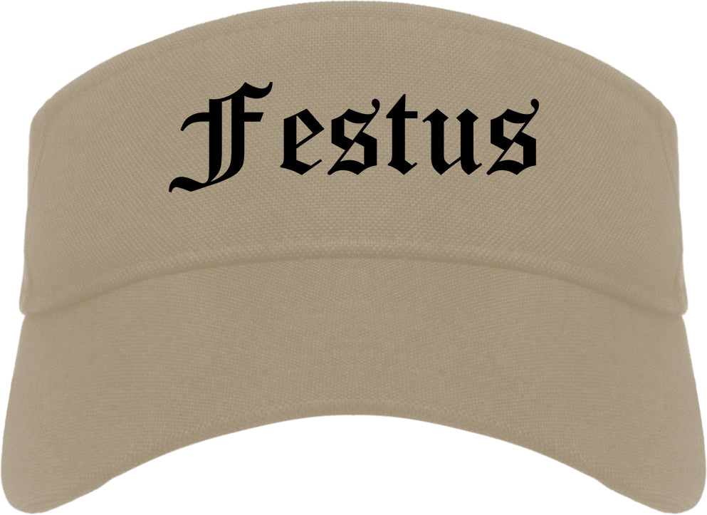 Festus Missouri MO Old English Mens Visor Cap Hat Khaki