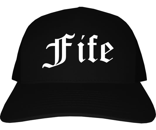 Fife Washington WA Old English Mens Trucker Hat Cap Black