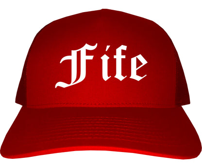 Fife Washington WA Old English Mens Trucker Hat Cap Red