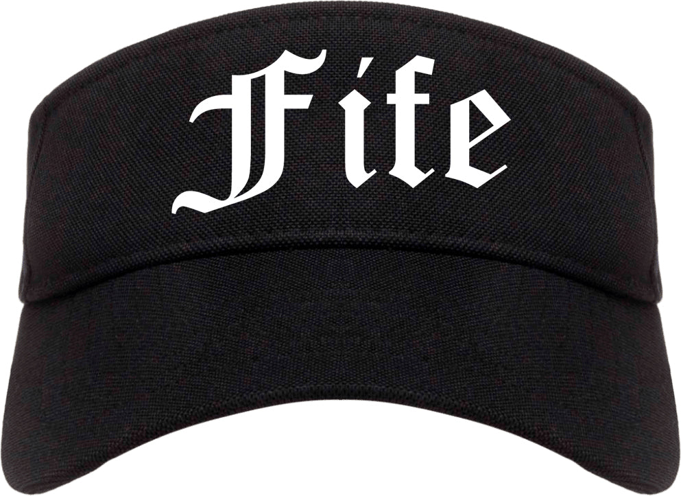Fife Washington WA Old English Mens Visor Cap Hat Black