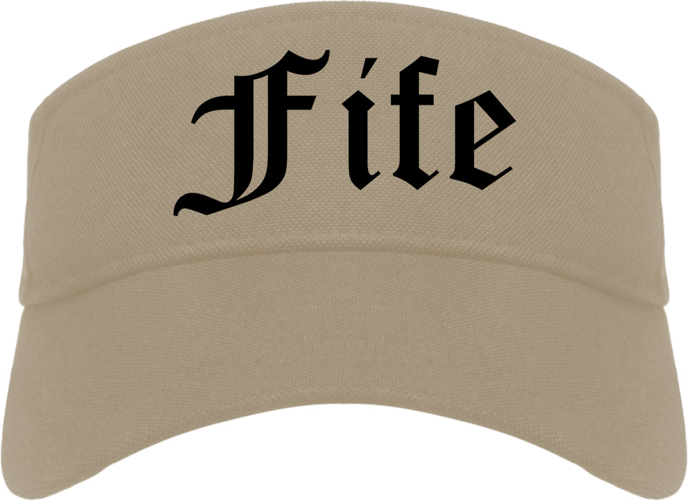 Fife Washington WA Old English Mens Visor Cap Hat Khaki