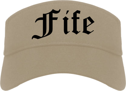 Fife Washington WA Old English Mens Visor Cap Hat Khaki