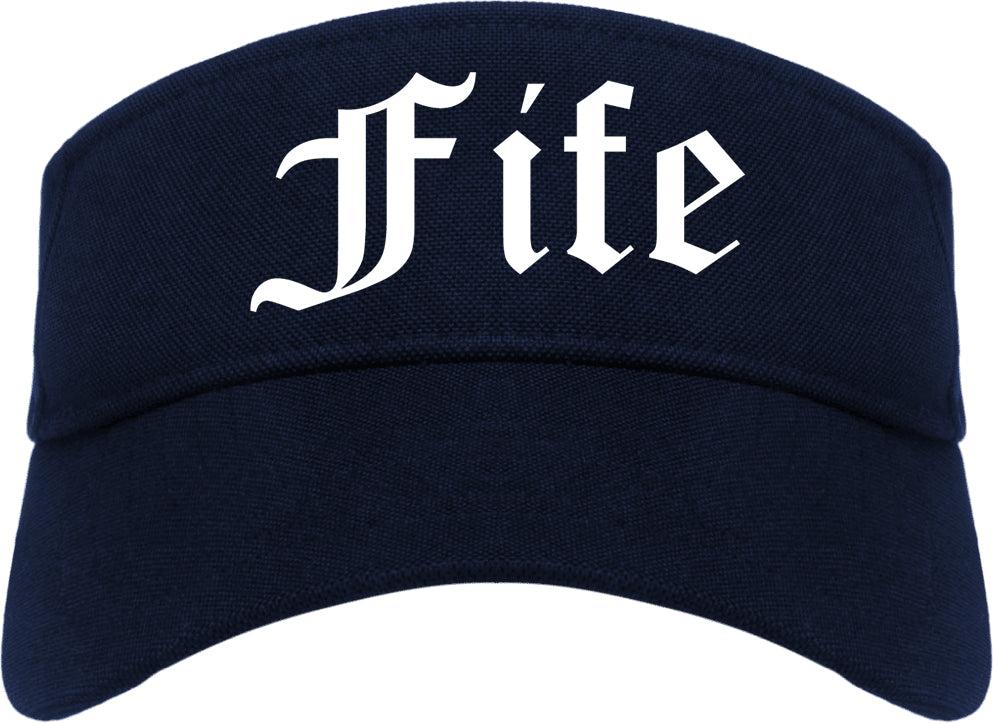 Fife Washington WA Old English Mens Visor Cap Hat Navy Blue