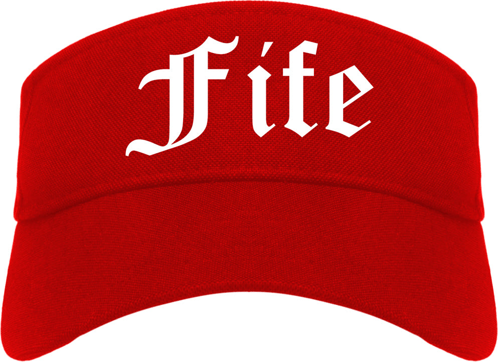 Fife Washington WA Old English Mens Visor Cap Hat Red