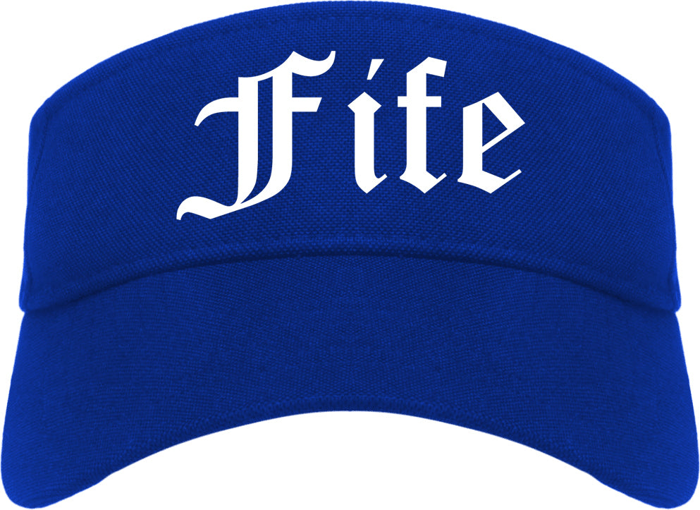 Fife Washington WA Old English Mens Visor Cap Hat Royal Blue