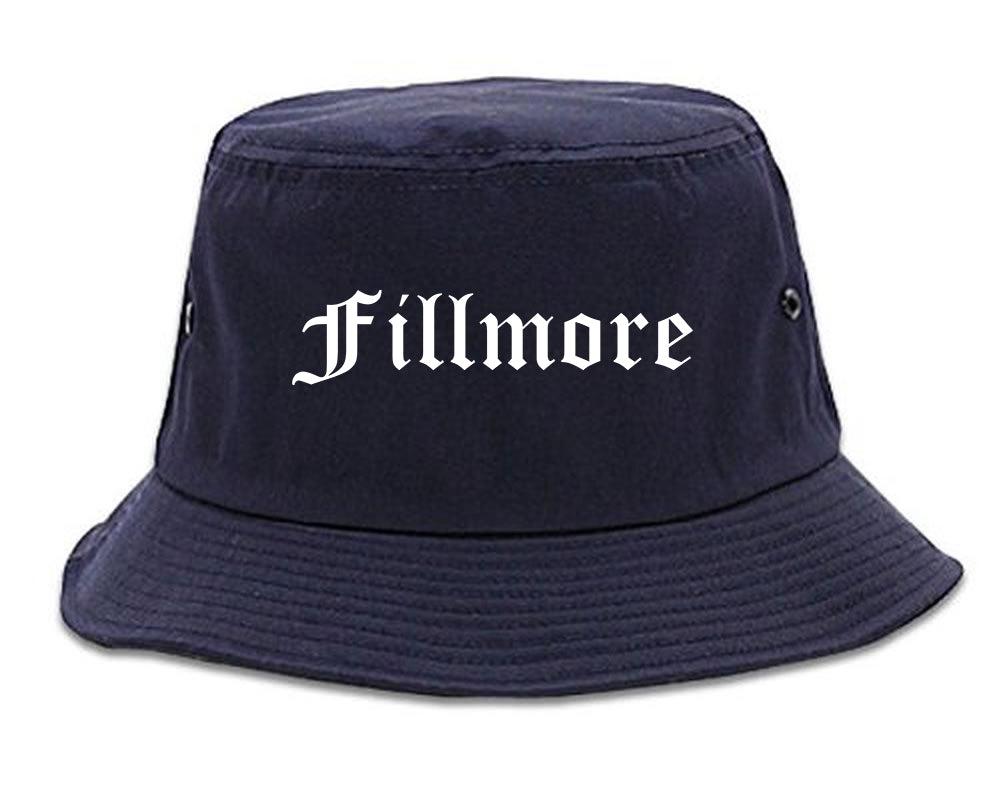Fillmore California CA Old English Mens Bucket Hat Navy Blue
