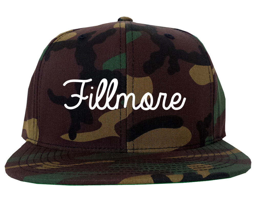 Fillmore California CA Script Mens Snapback Hat Army Camo