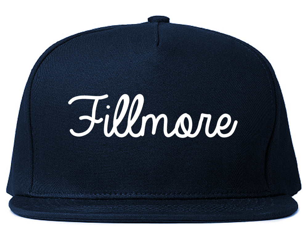 Fillmore California CA Script Mens Snapback Hat Navy Blue