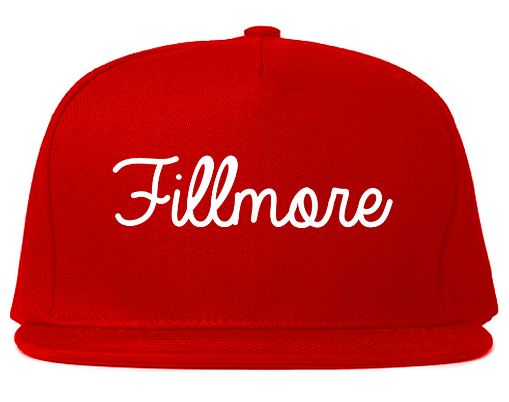 Fillmore California CA Script Mens Snapback Hat Red