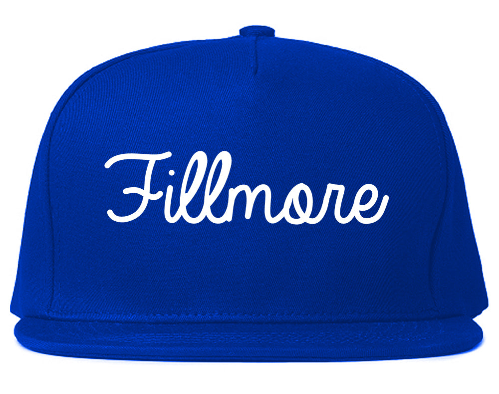 Fillmore California CA Script Mens Snapback Hat Royal Blue