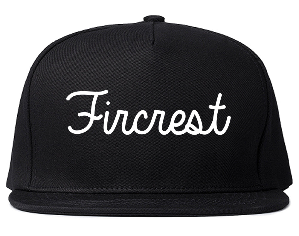 Fircrest Washington WA Script Mens Snapback Hat Black