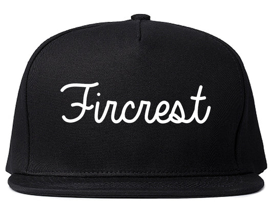 Fircrest Washington WA Script Mens Snapback Hat Black
