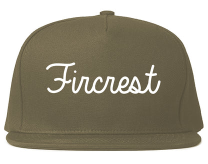 Fircrest Washington WA Script Mens Snapback Hat Grey