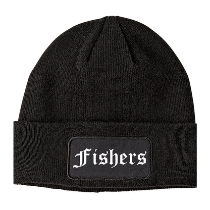 Fishers Indiana IN Old English Mens Knit Beanie Hat Cap Black
