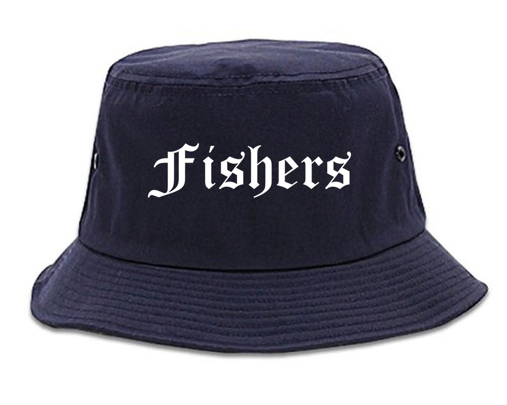 Fishers Indiana IN Old English Mens Bucket Hat Navy Blue