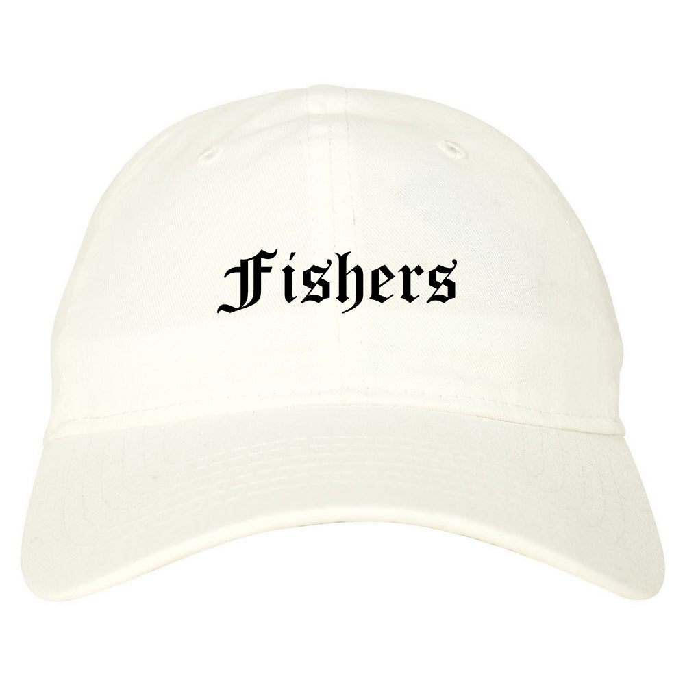 Fishers Indiana IN Old English Mens Dad Hat Baseball Cap White