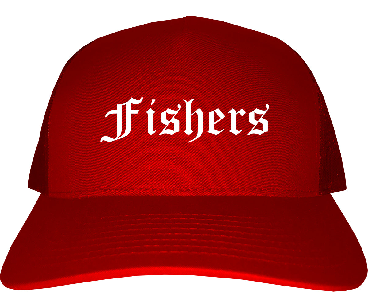 Fishers Indiana IN Old English Mens Trucker Hat Cap Red