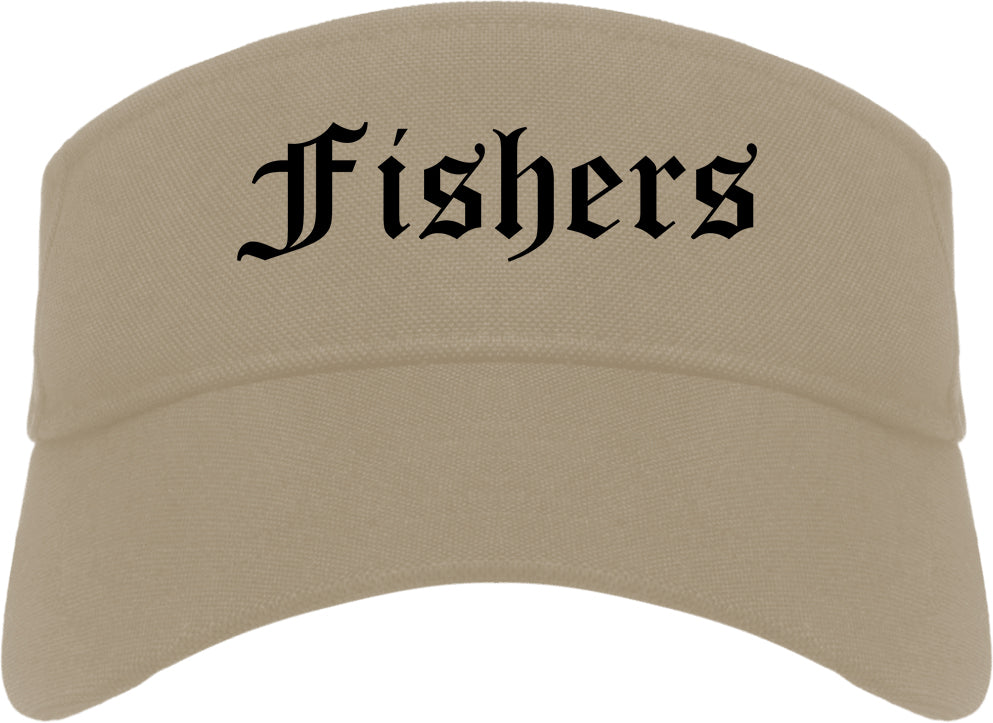 Fishers Indiana IN Old English Mens Visor Cap Hat Khaki