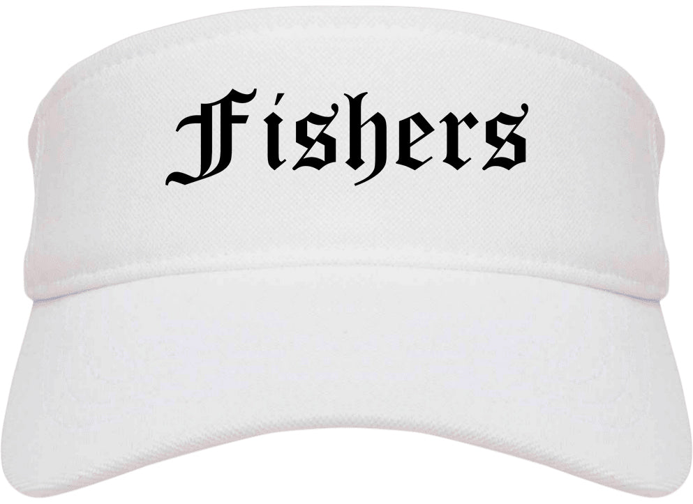 Fishers Indiana IN Old English Mens Visor Cap Hat White