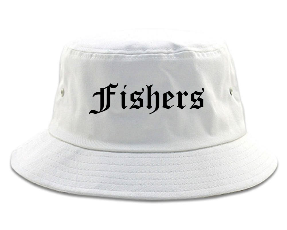 Fishers Indiana IN Old English Mens Bucket Hat White