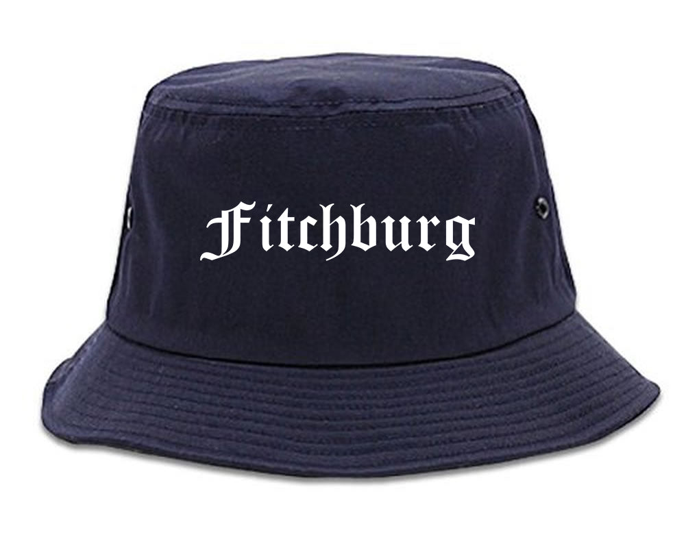 Fitchburg Massachusetts MA Old English Mens Bucket Hat Navy Blue
