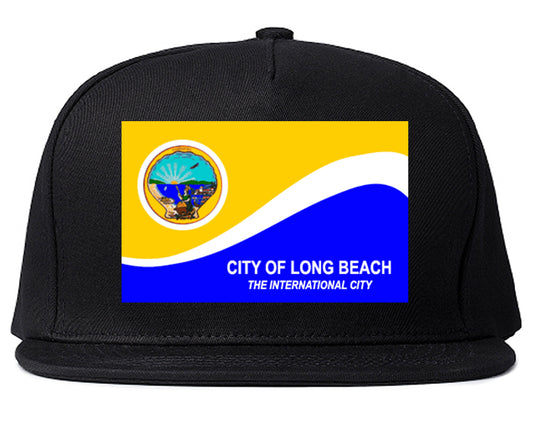 Flag Of Long Beach California Mens Snapback Hat Black