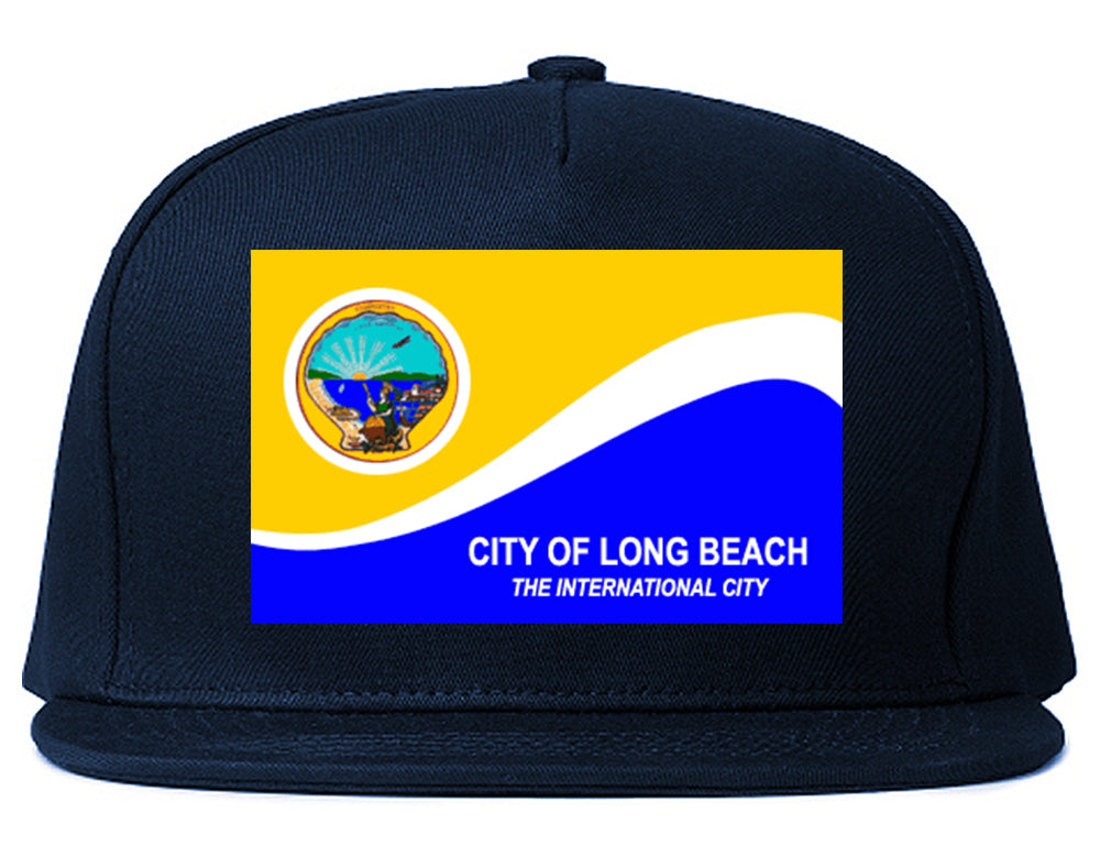 Flag Of Long Beach California Mens Snapback Hat Navy Blue