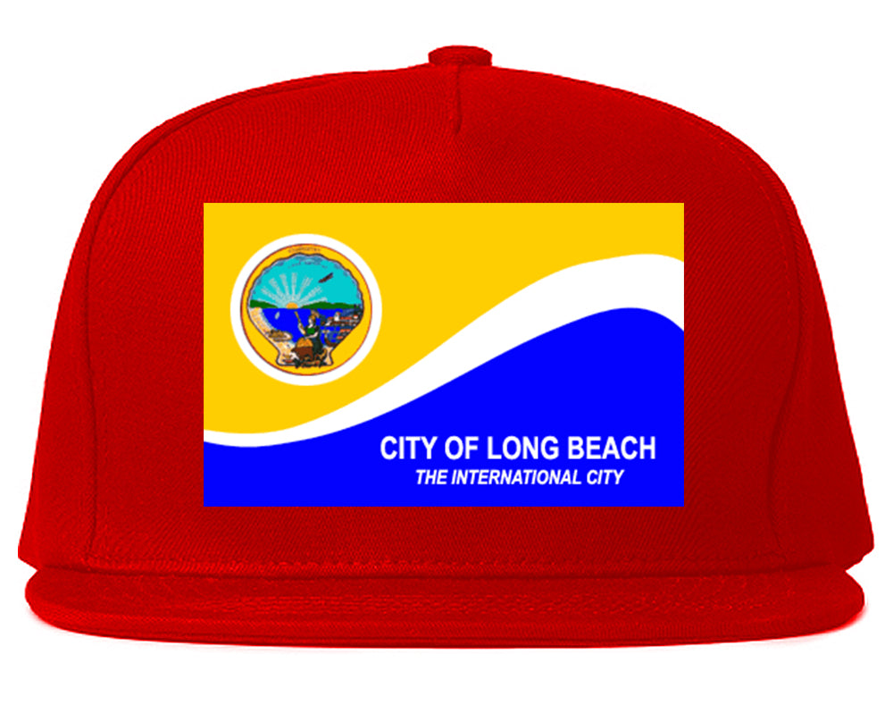 Flag Of Long Beach California Mens Snapback Hat Red