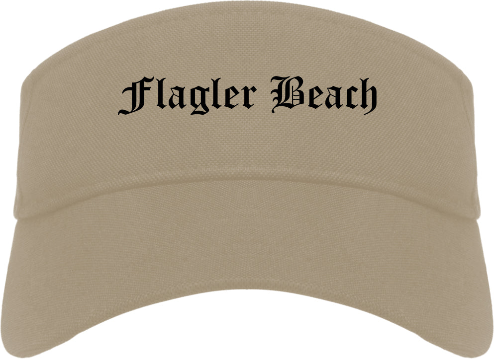 Flagler Beach Florida FL Old English Mens Visor Cap Hat Khaki