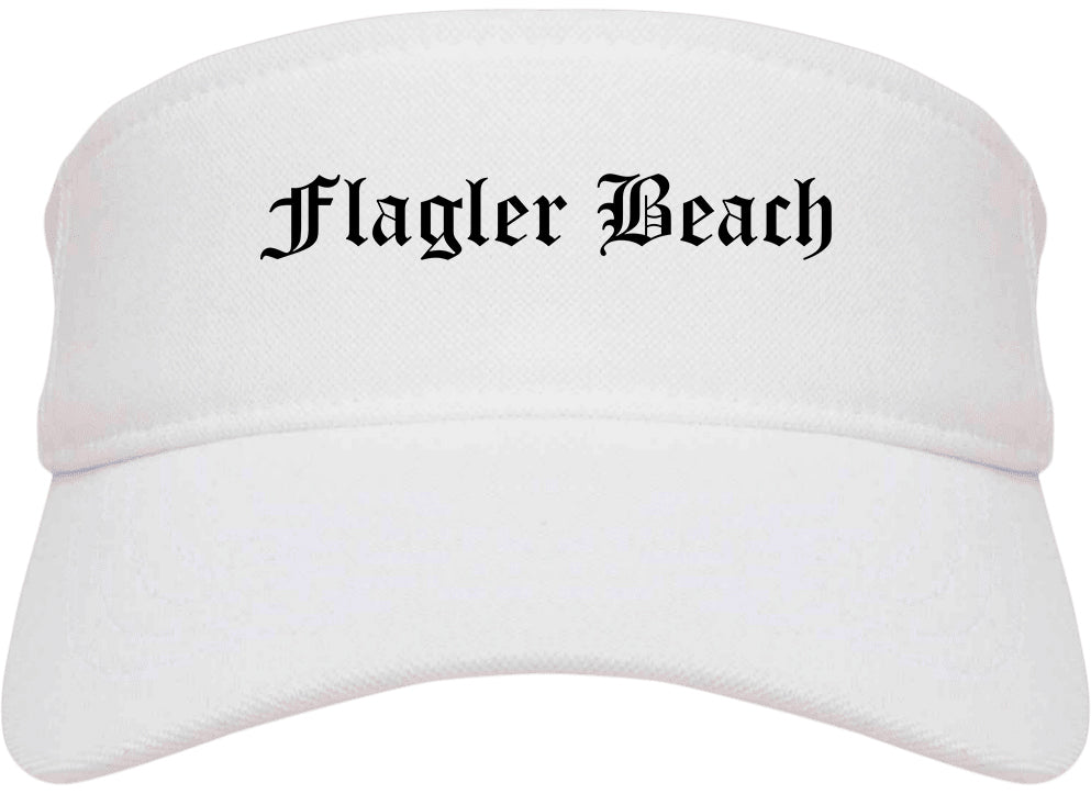 Flagler Beach Florida FL Old English Mens Visor Cap Hat White