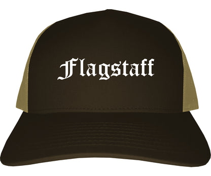 Flagstaff Arizona AZ Old English Mens Trucker Hat Cap Brown