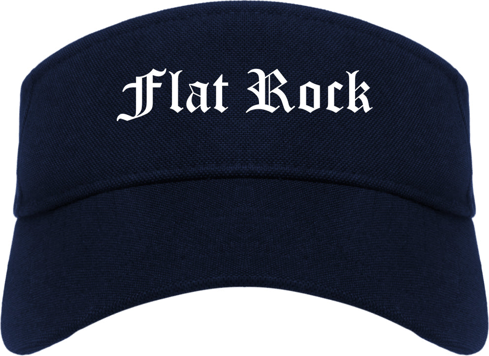 Flat Rock Michigan MI Old English Mens Visor Cap Hat Navy Blue