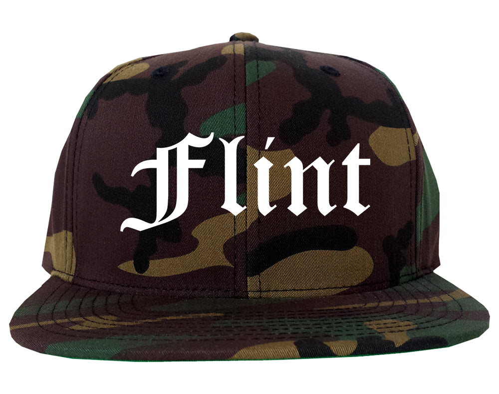 Flint Michigan MI Old English Mens Snapback Hat Army Camo