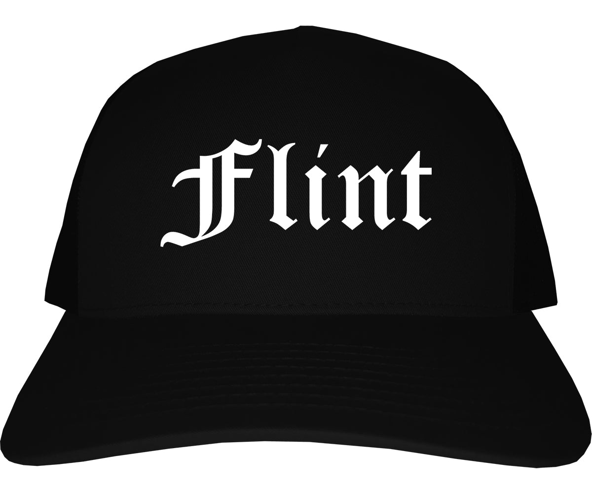 Flint Michigan MI Old English Mens Trucker Hat Cap Black