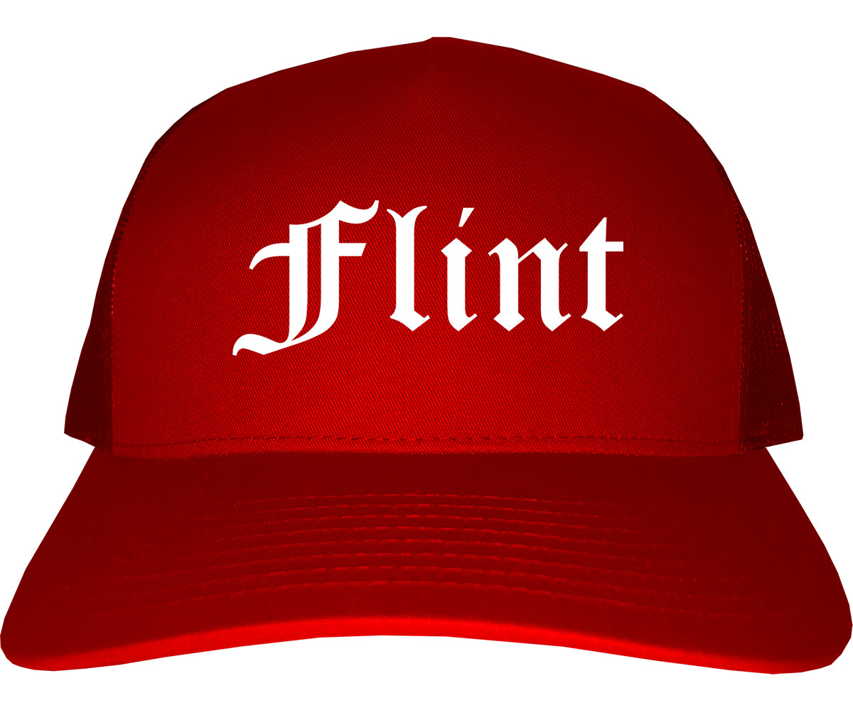 Flint Michigan MI Old English Mens Trucker Hat Cap Red