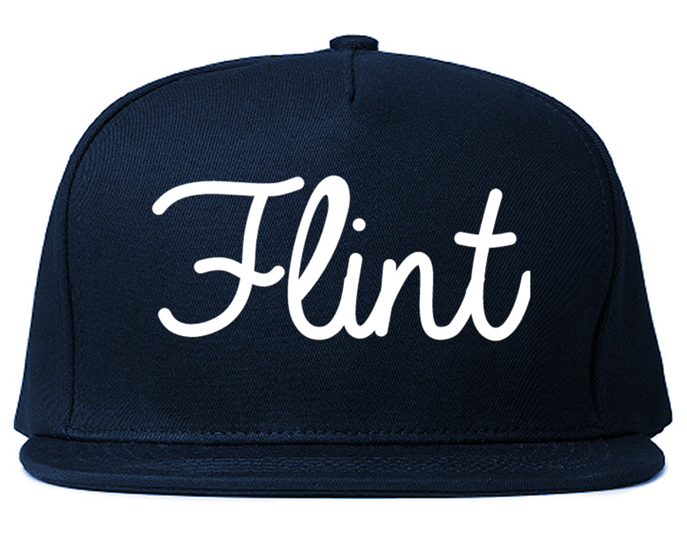 Flint Michigan MI Script Mens Snapback Hat Navy Blue