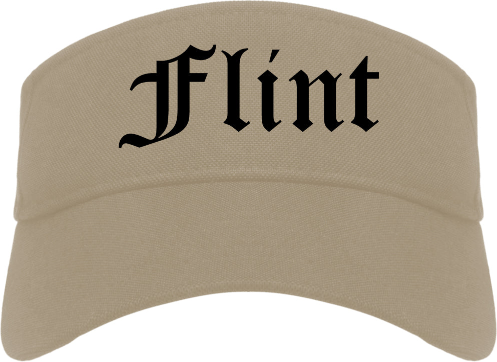 Flint Michigan MI Old English Mens Visor Cap Hat Khaki