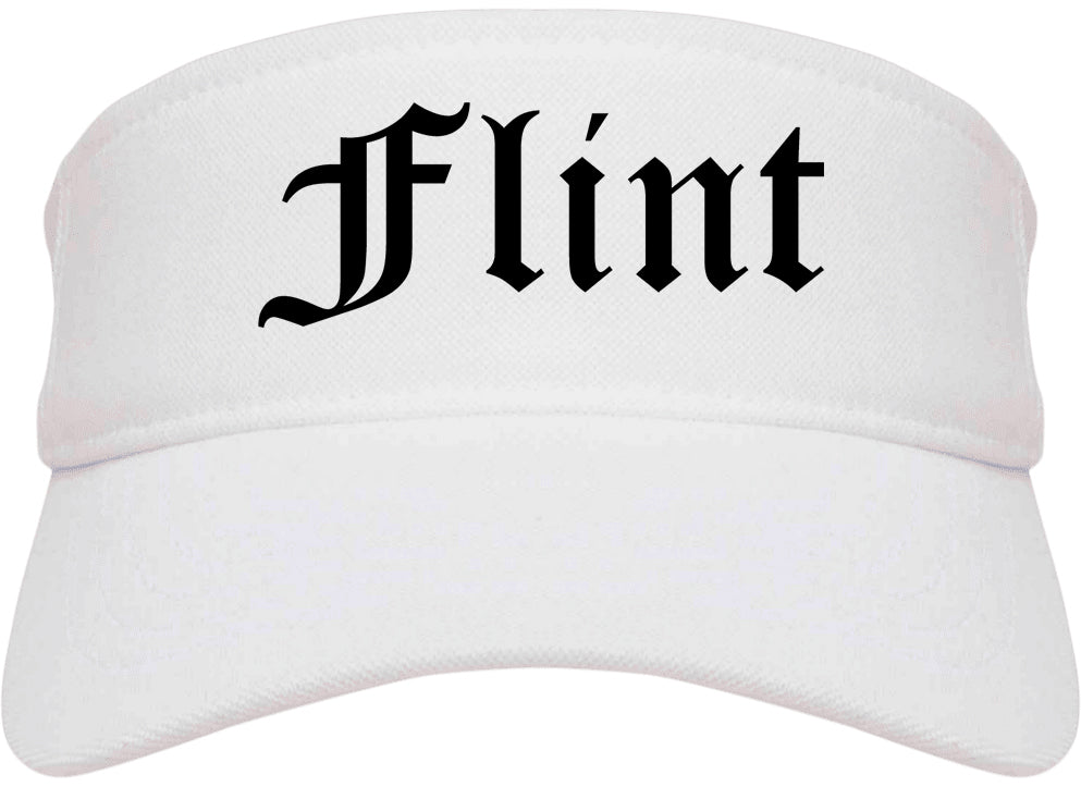 Flint Michigan MI Old English Mens Visor Cap Hat White