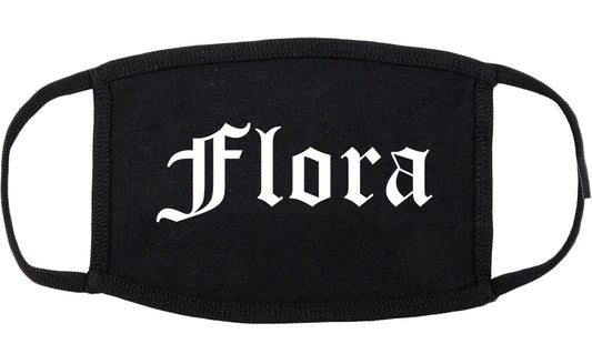 Flora Illinois IL Old English Cotton Face Mask Black
