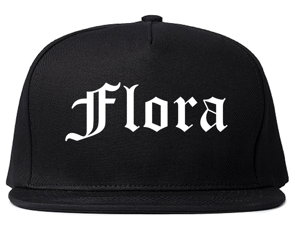 Flora Illinois IL Old English Mens Snapback Hat Black