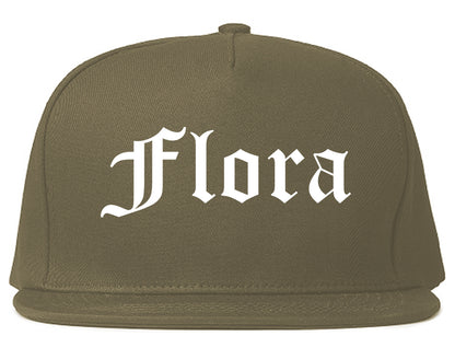 Flora Illinois IL Old English Mens Snapback Hat Grey