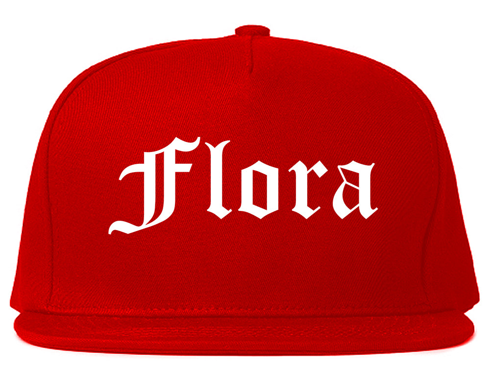 Flora Illinois IL Old English Mens Snapback Hat Red
