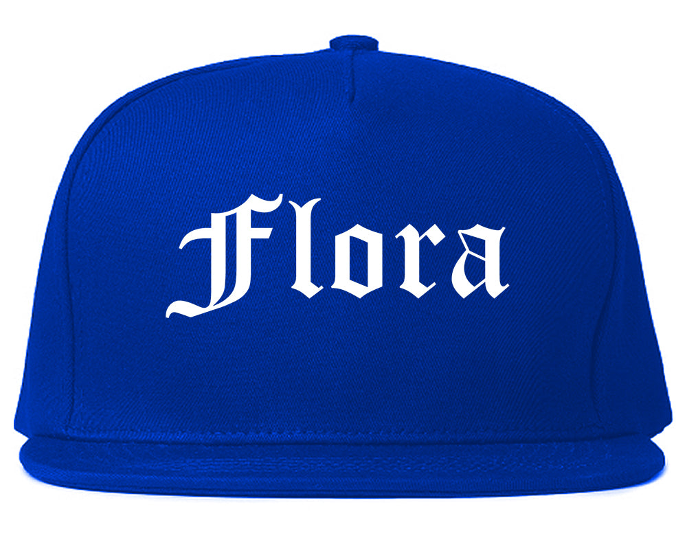 Flora Illinois IL Old English Mens Snapback Hat Royal Blue