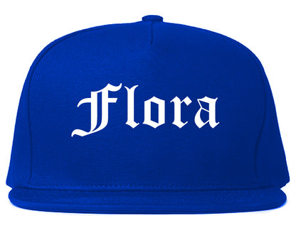 Flora Illinois IL Old English Mens Snapback Hat Royal Blue