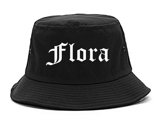 Flora Illinois IL Old English Mens Bucket Hat Black
