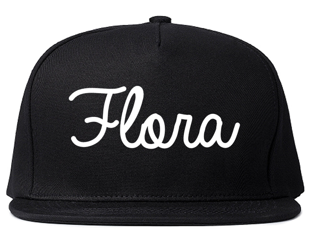 Flora Illinois IL Script Mens Snapback Hat Black